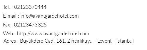 Avantgarde Hotel Levent telefon numaralar, faks, e-mail, posta adresi ve iletiim bilgileri